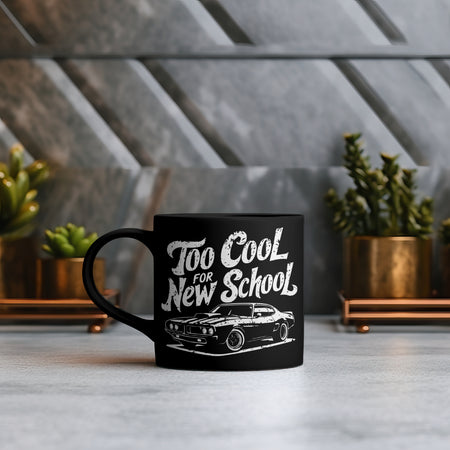 "Too Cool for New School retro car graphic for DIY apparel."