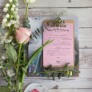 "Modern bridal shower games, minimalist Mad Libs design for weddings."