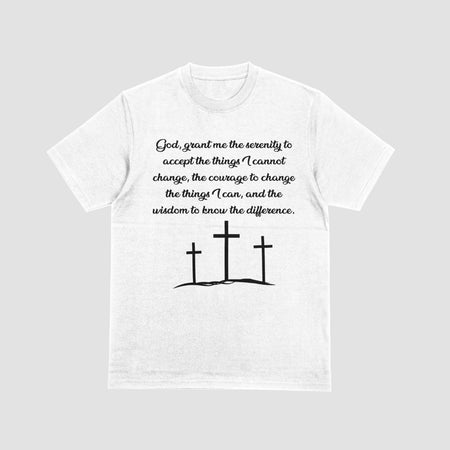 "Inspirational Serenity Prayer and Calvary Hill crosses graphic for decor."