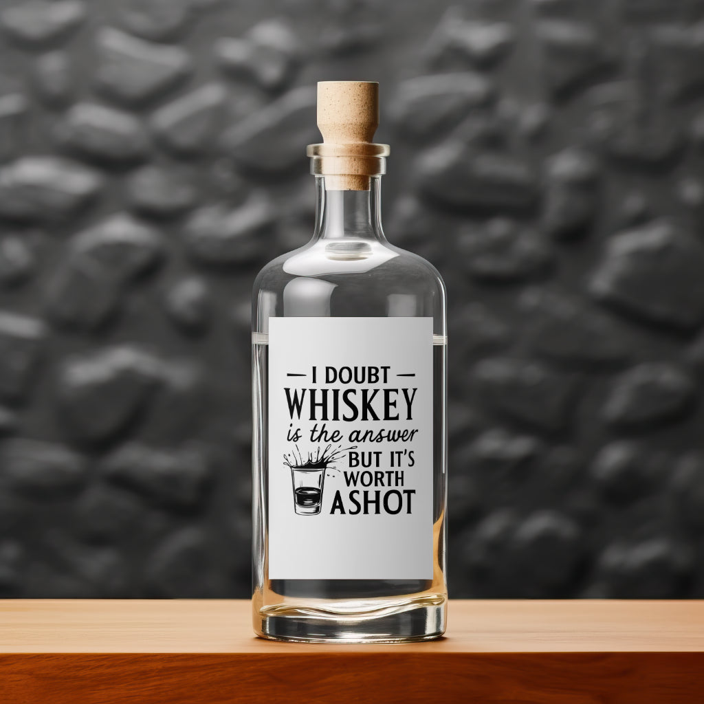 "Whiskey answer pun graphic with shot glass illustration in SVG, PNG, JPEG."