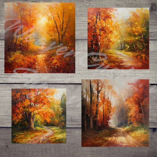 Autumn Oil Painting Printable Wall Art - 4 Pack: PNG