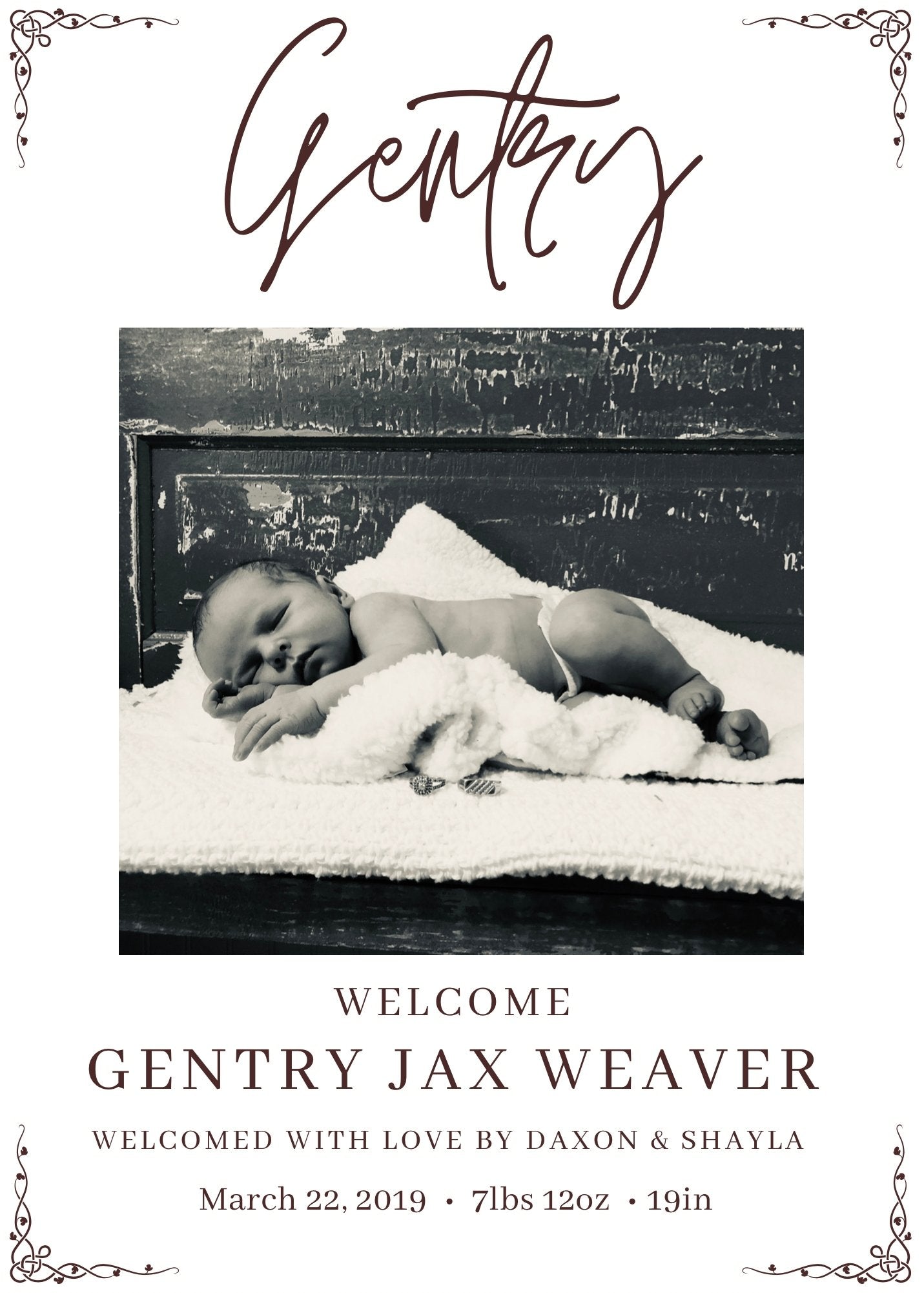 Editable newborn announcement Canva template