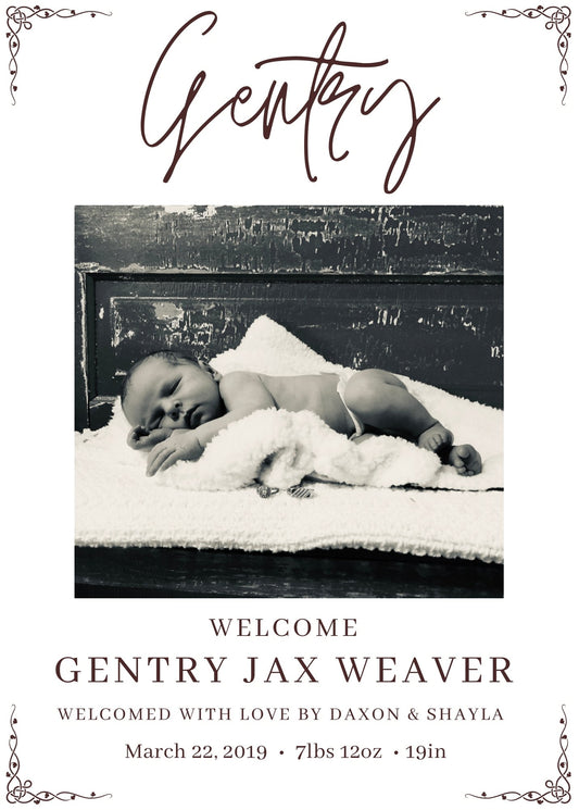 Editable newborn announcement Canva template