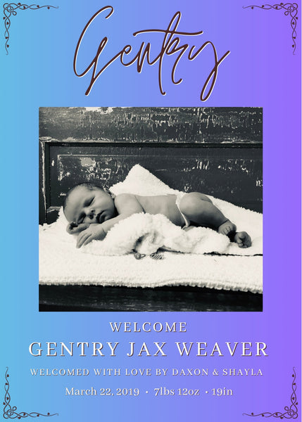 Edit your baby birth announcement with our easy Canva template.