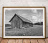 Black and white digital image of a rustic barn for farmhouse decor