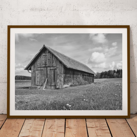 Downloadable rustic barn design in high-quality black and white