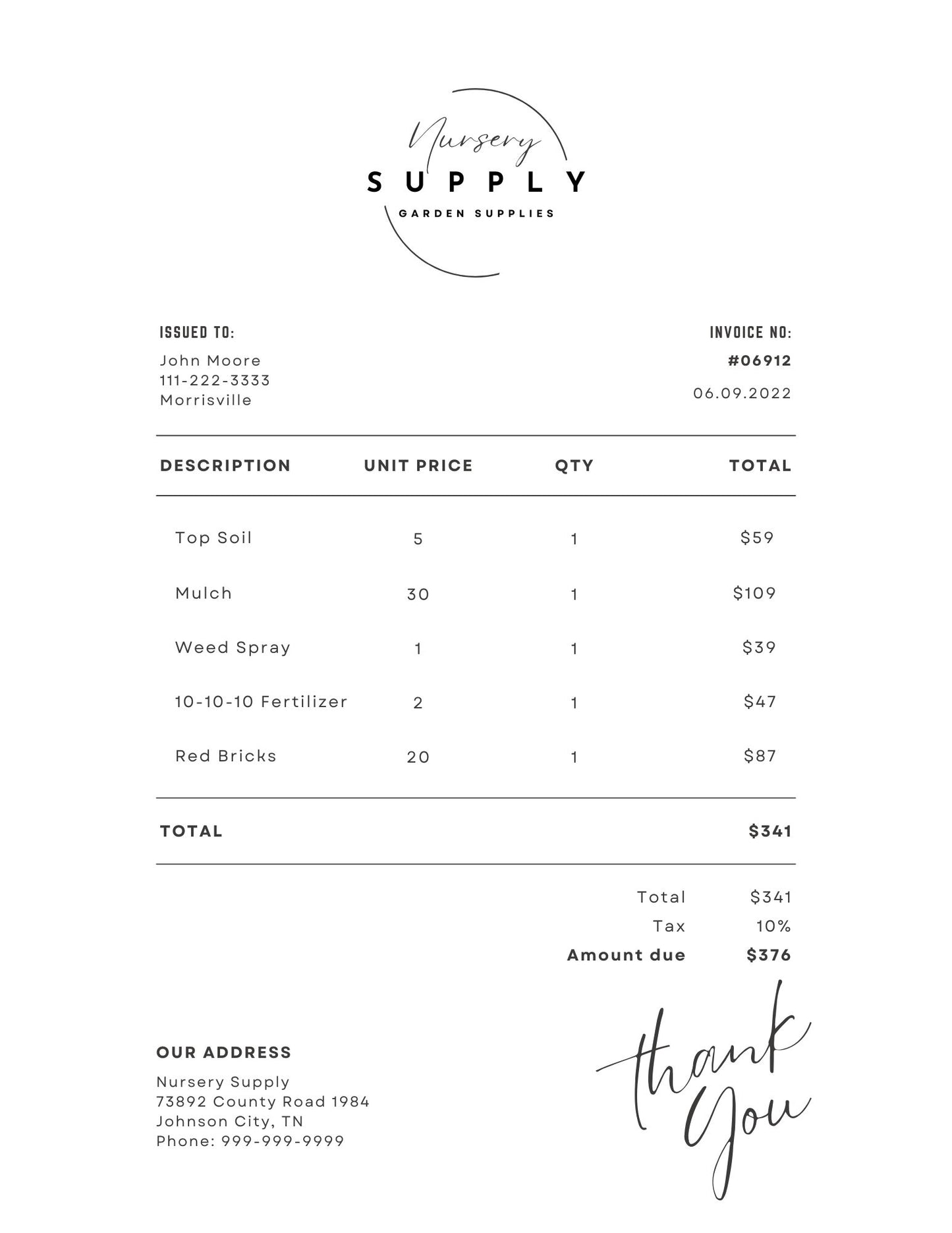 Professional invoice design template for small businesses on Canva