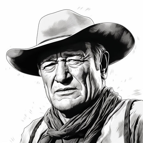 John Wayne: Digital cowboy drawing reminiscent of classic Westerns