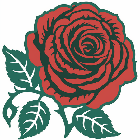 Elegant red and green rose drawing PNG graphic