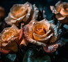 HD peach rose photo with colorful tips and water drops PNG