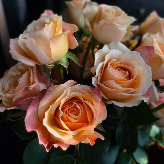 Close-up of peach roses with pink tips PNG digital image