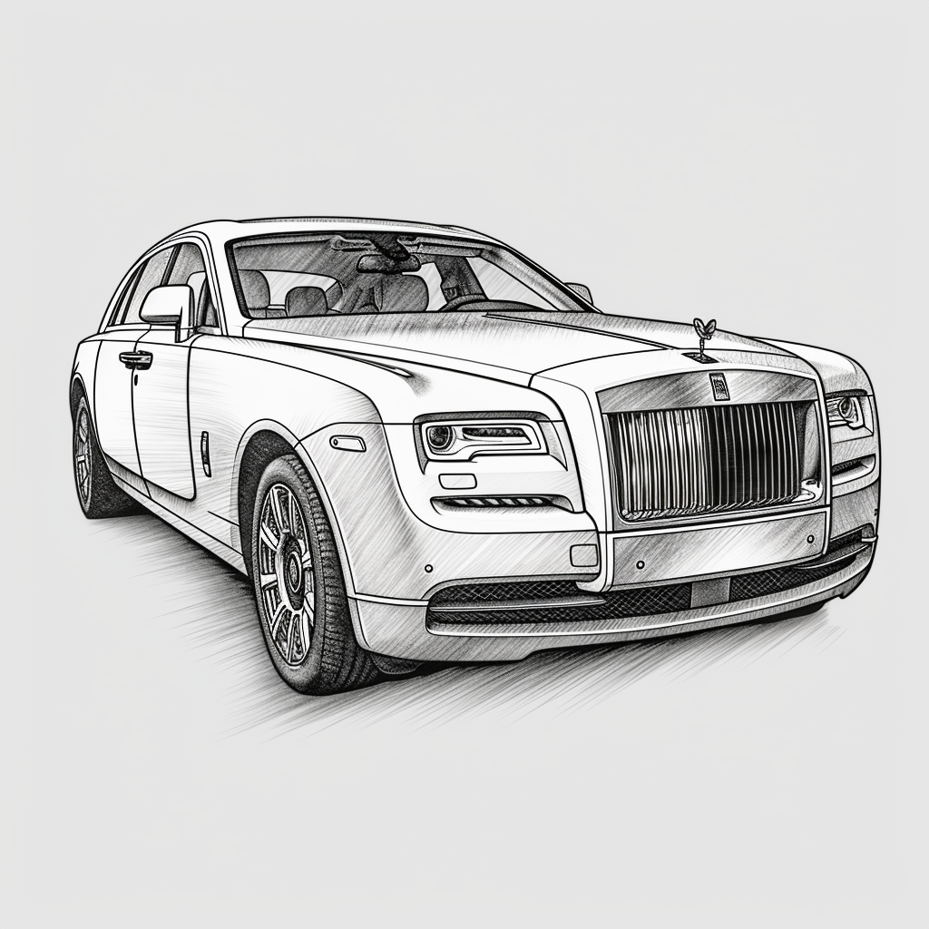 Elegant Rolls Royce Digital Art: Pencil Drawing Style PNG