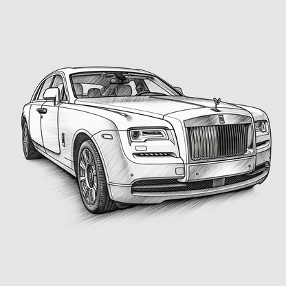 Elegant Rolls Royce Digital Art: Pencil Drawing Style PNG