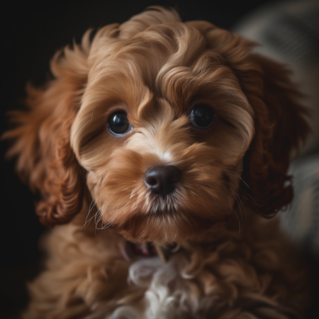 Close-up Cavapoo puppy with detailed fur PNG image