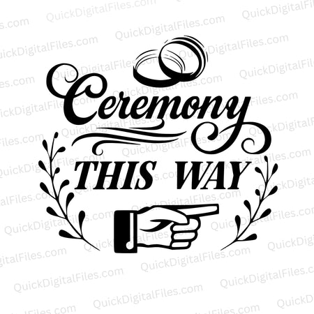 "Ceremony This Way" SVG graphic with hand pointing right for wedding signage.