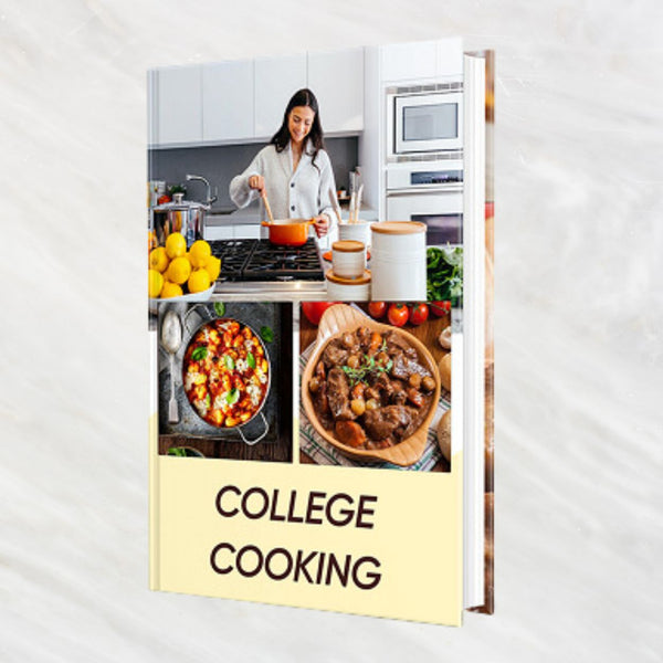 Cover of "College Cooking 101" eBook for healthy college meals.