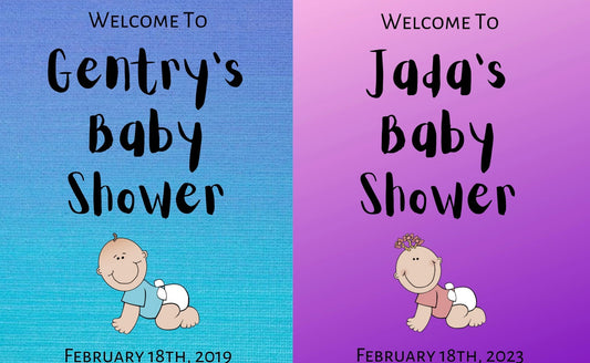 Customizable baby shower sign template for boy and girl celebrations.