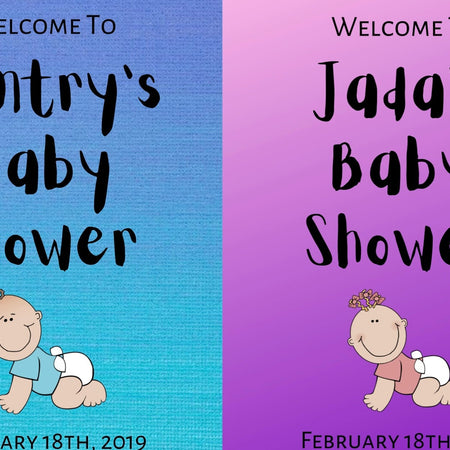 Customizable baby shower sign template for boy and girl celebrations.