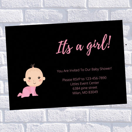 "Coming soon baby shower reveal card for boy or girl."