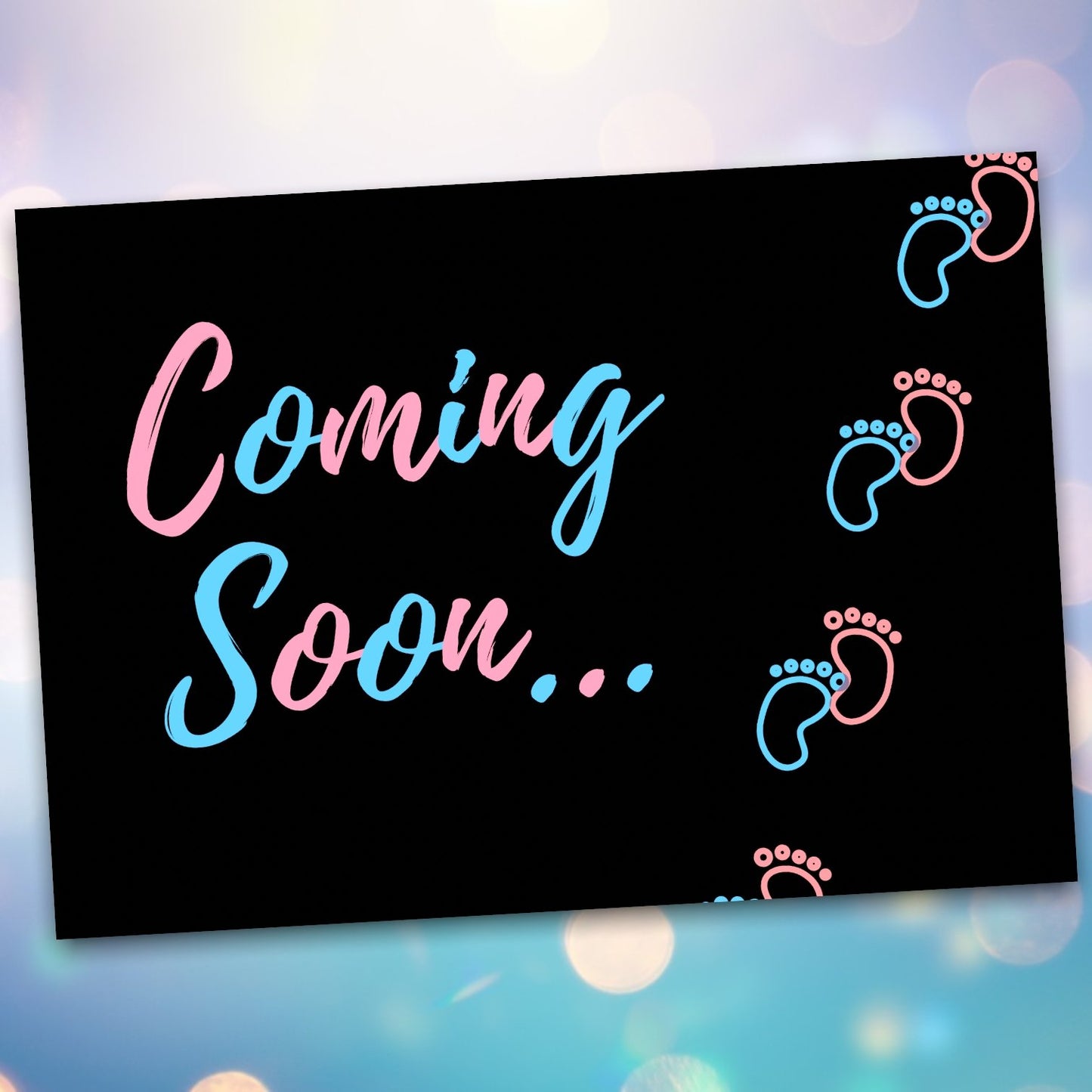"Editable gender reveal announcement template."