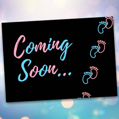 "Editable gender reveal announcement template."