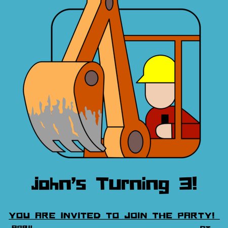 Editable heavy machinery party invite template