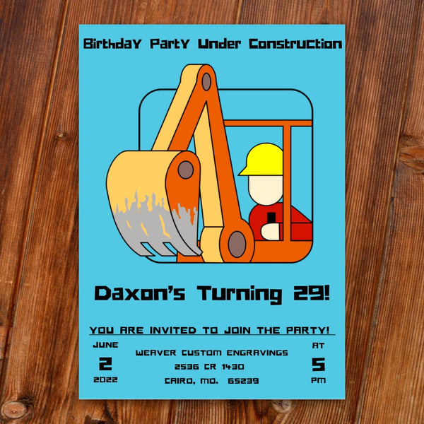 Printable construction-themed birthday invitation design