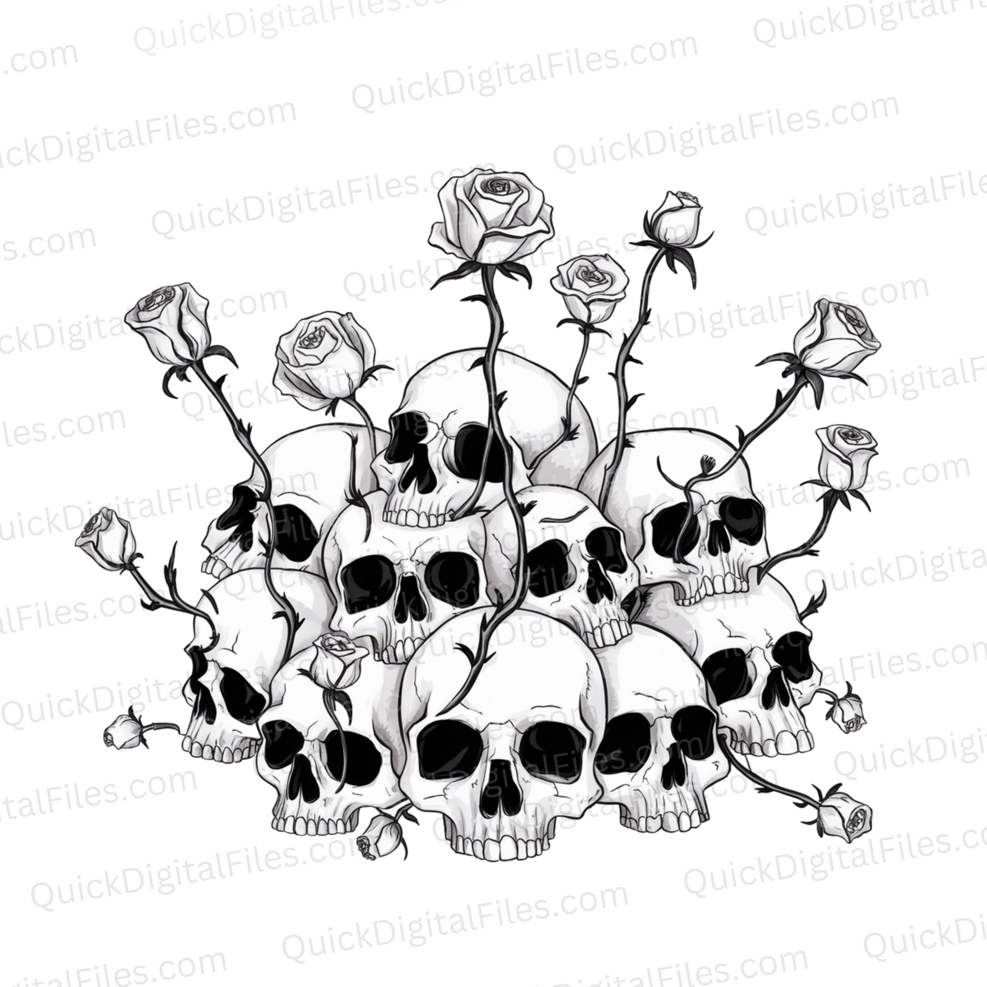 Skull and Roses PNG | Dark Romantic Gothic Art Download

