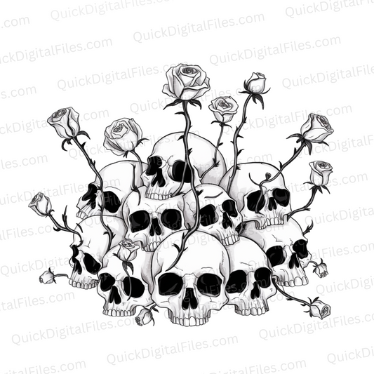 Skull and Roses PNG | Dark Romantic Gothic Art Download

