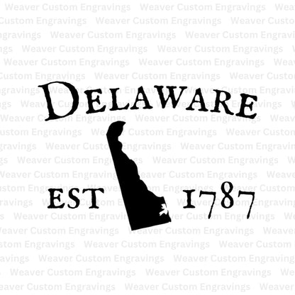 Delaware state silhouette with 1787 established date digital design