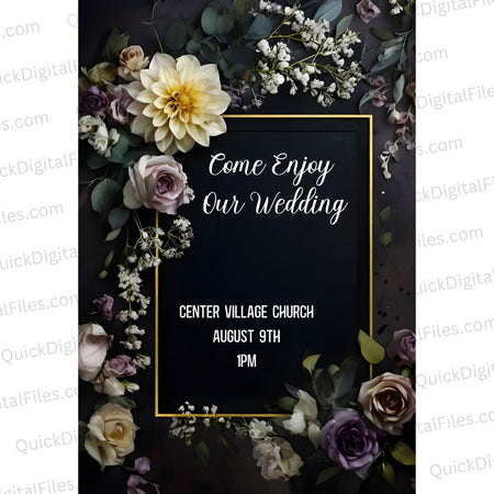 Realistic Floral Wedding Frame Design for Invitations PNG
