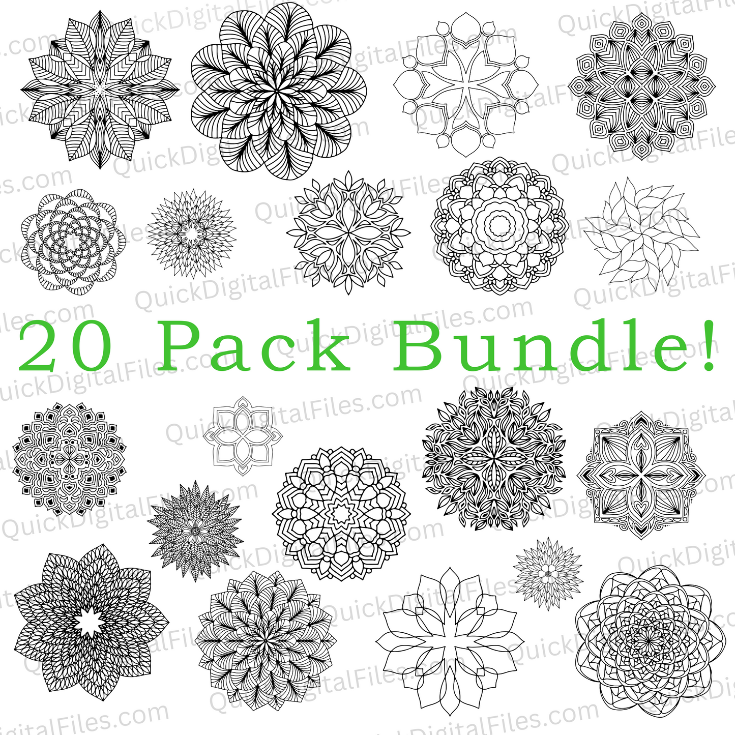 20-Pack Mandala Clipart Bundle - Simple Black and White Designs

