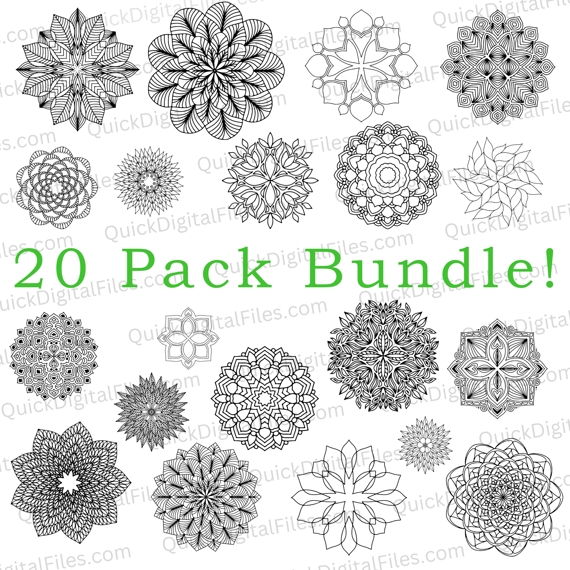 20-Pack Mandala Clipart Bundle - Simple Black and White Designs

