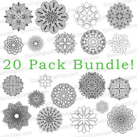 20-Pack Mandala Clipart Bundle - Simple Black and White Designs

