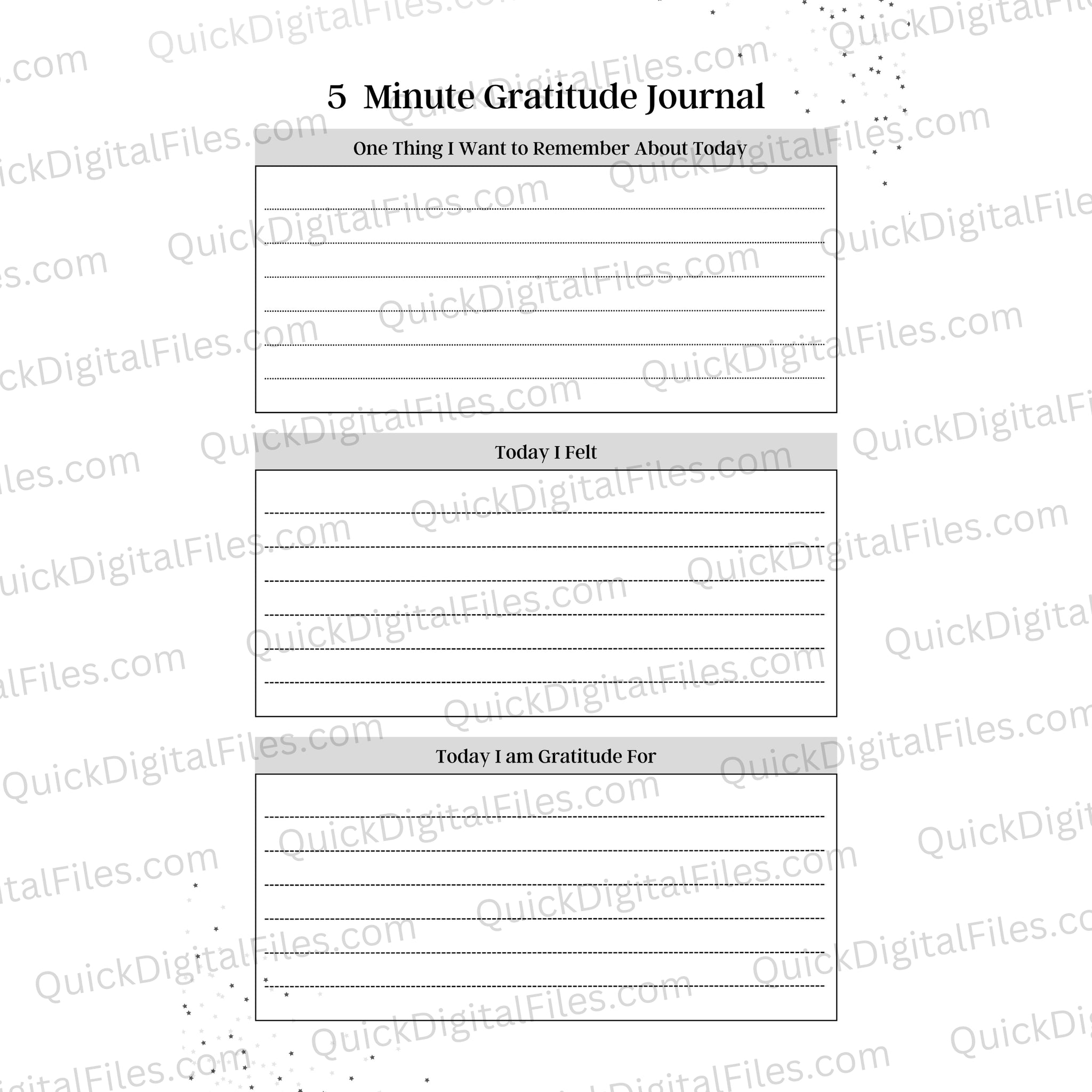 Quick Reflection Worksheet Gradatuide 5-Minute Gratitude Journal Printable PDF - Quick Daily Reflection ...