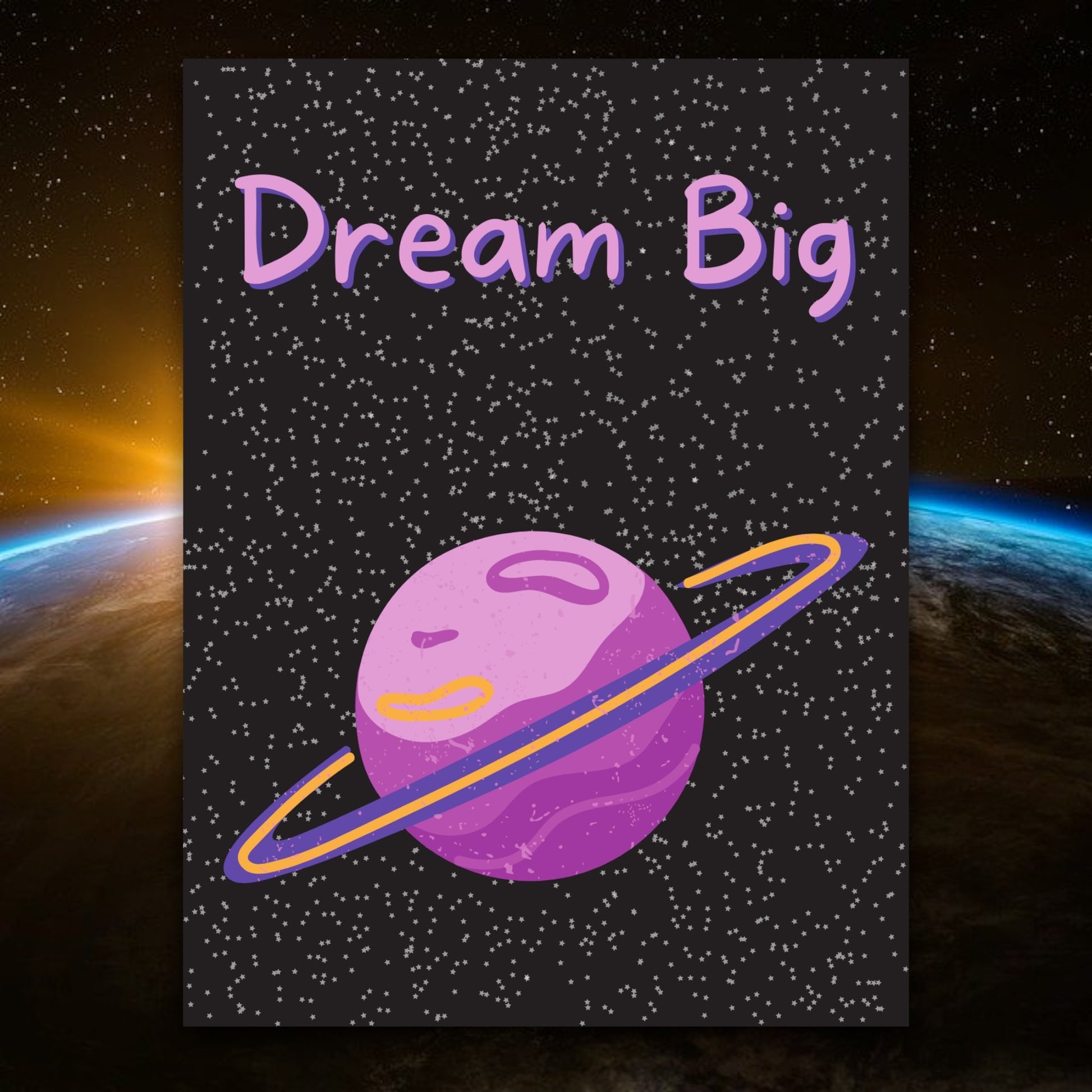 "Inspirational Dream Big planets digital art for children's room."