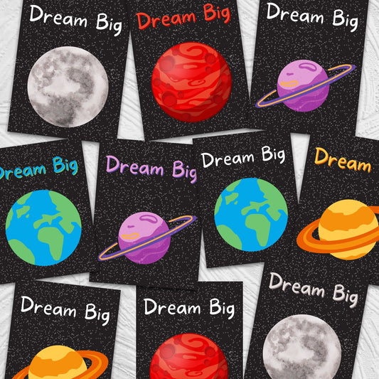 "Dream Big with vibrant planet designs for kids' wall art print."