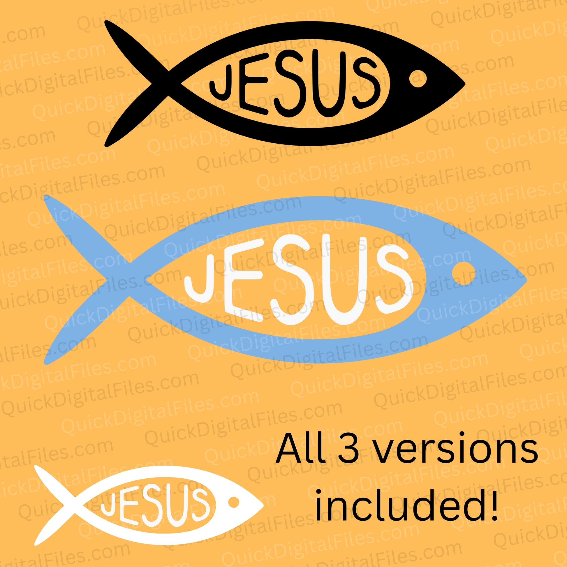 Jesus Fish SVG | Christian Symbol Design in Blue, Black & White