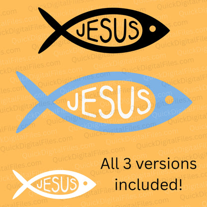 Jesus Fish SVG | Christian Symbol Design in Blue, Black & White