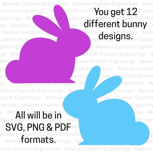 Easter Bunny Graphics Pack - 12 Color Pack: SVG PNG PDF