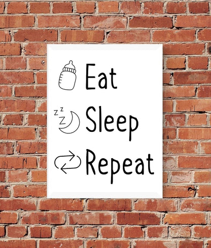 "High-quality PDF 'Eat, Sleep, Repeat' baby shirt graphic."