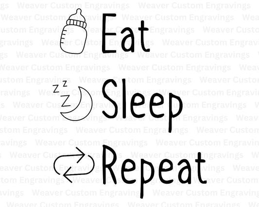 "Versatile baby gear design 'Eat, Sleep, Repeat' in PNG."