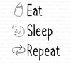 "Versatile baby gear design 'Eat, Sleep, Repeat' in PNG."