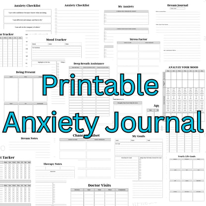 Printable anxiety journal template for tracking emotions and stress
