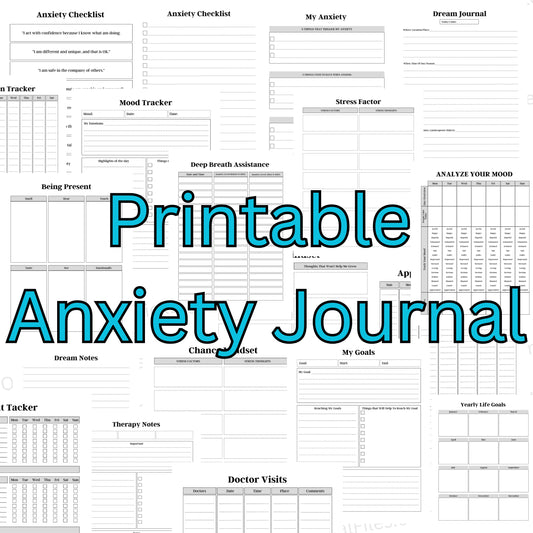 Printable anxiety journal template for tracking emotions and stress
