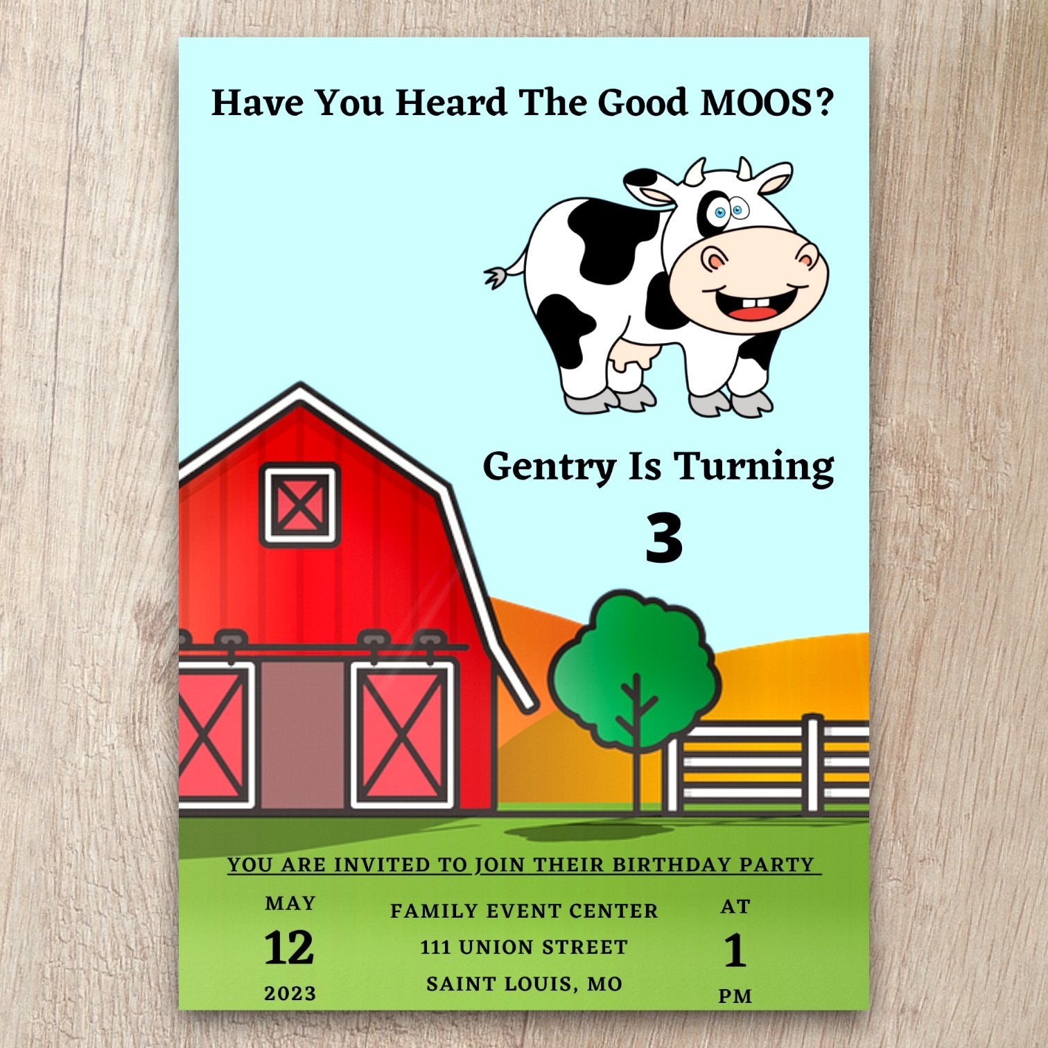 Editable farm-themed birthday invitation template digital download.