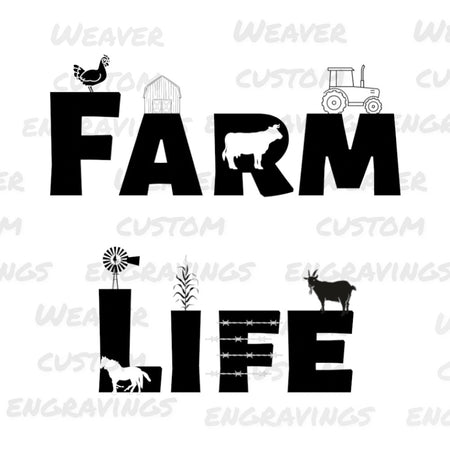 Farm Life Adventures digital art in black and white silhouette.