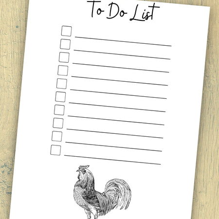 Rustic Farm Rooster themed digital to-do list, ready for instant download and print.