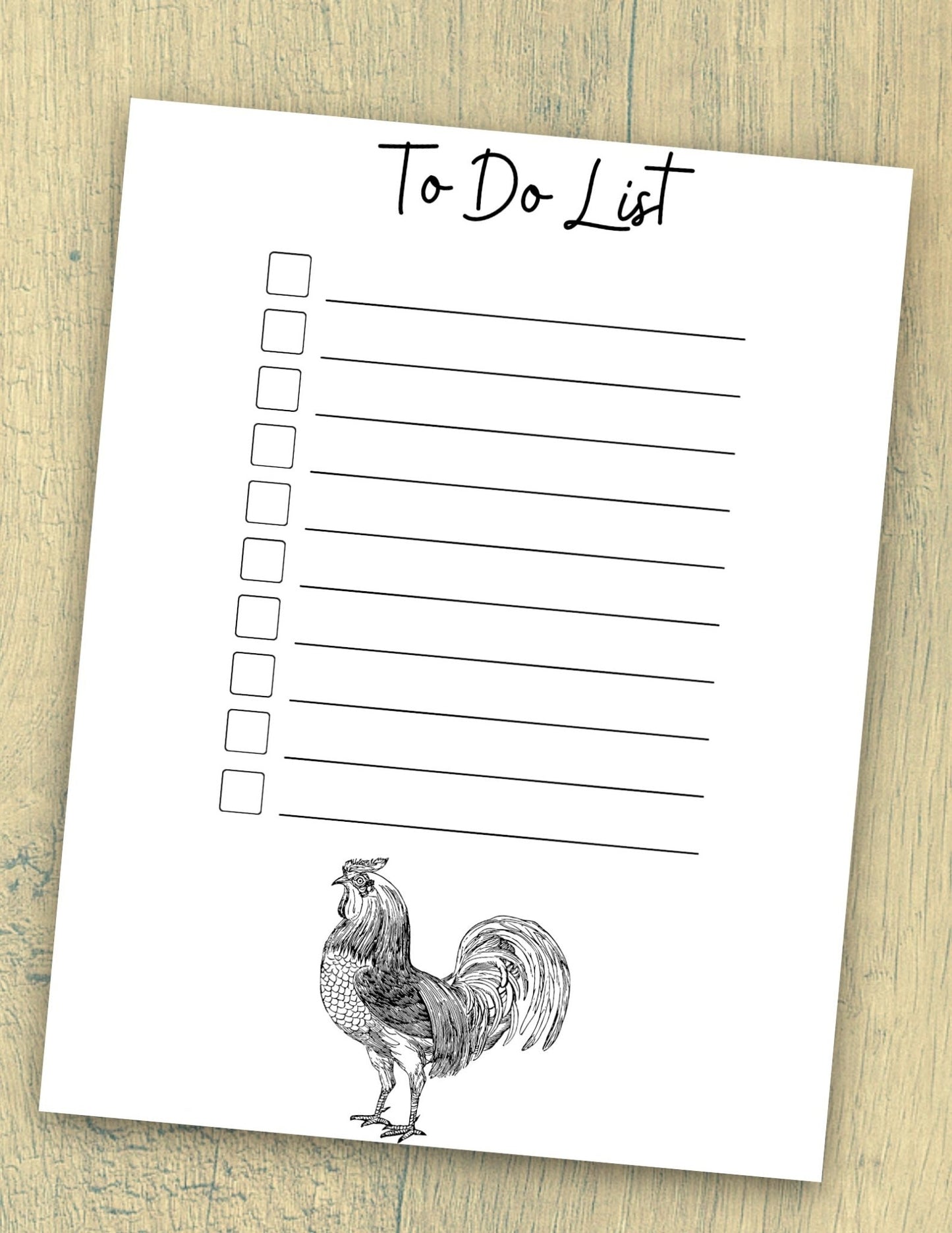 Instant download farm-themed task list with adorable rooster artwork, ready for printing.