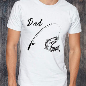 "Fishing Dad" digital design featuring a fishing pole with a fish on the hook and the word "Dad."